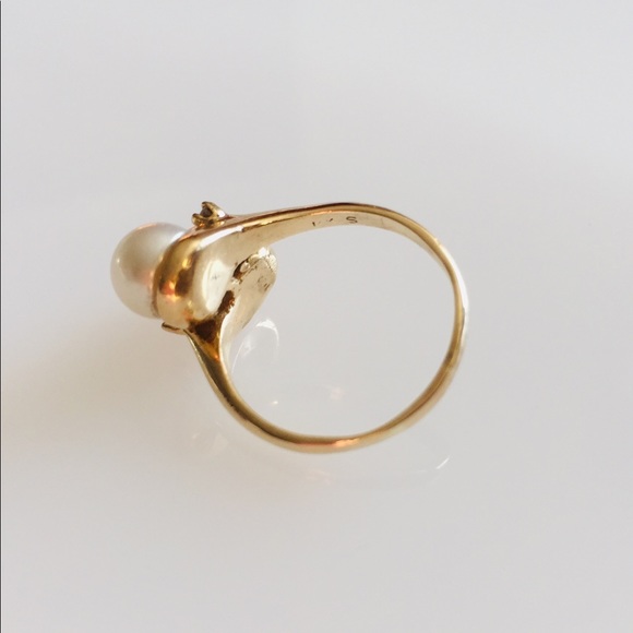 14k Vintage Pearl and coral Bypass ring - Picture 8 of 10